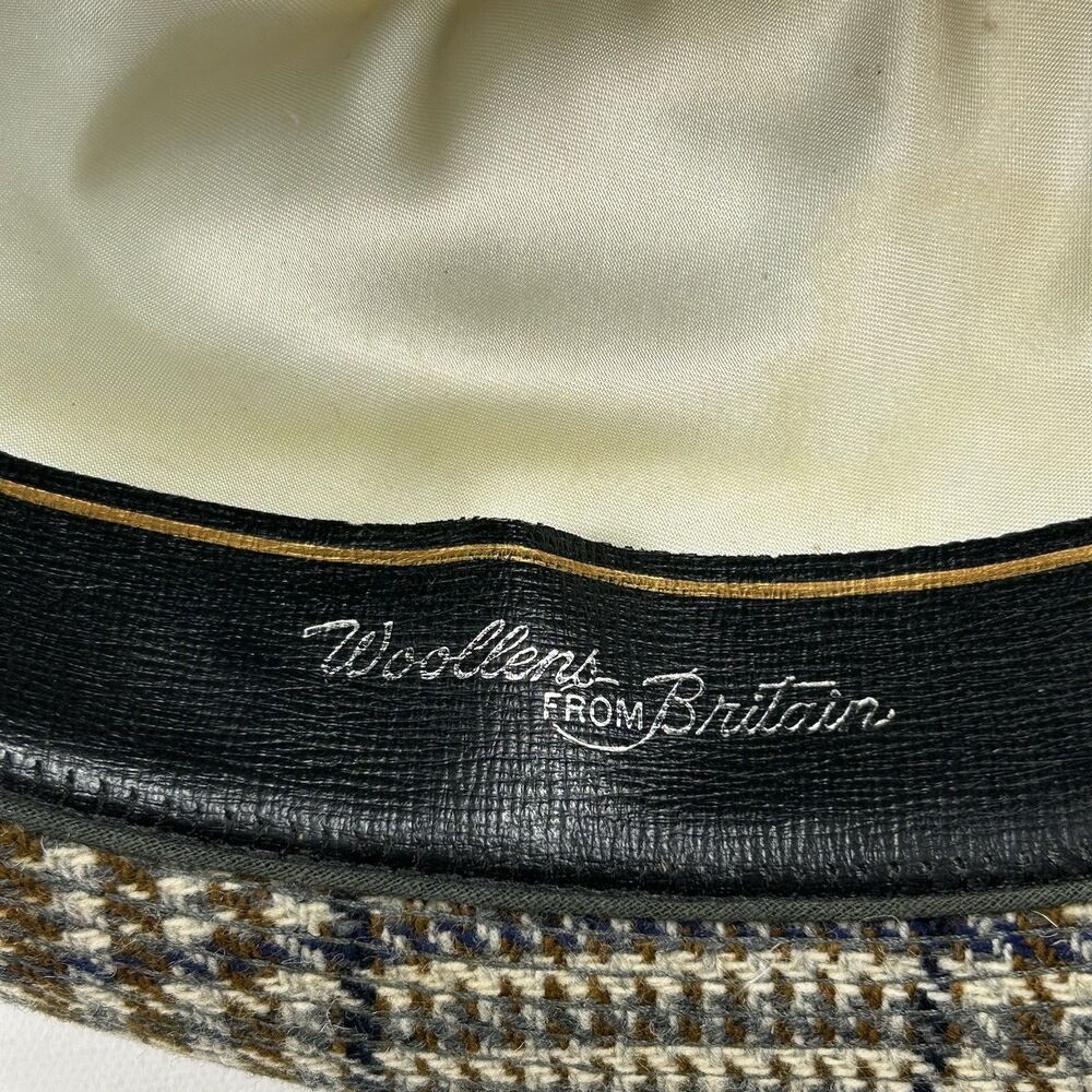 Vintage Kevin McAndrew Tweed Trilby Fedora Hat Mens Sz 7 3/8 Houndstooth Plaid W - Picture 10 of 12